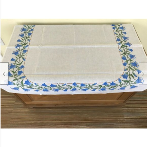 Bluebell Flower Tablecloth White Cotton 31" Square Vintage Springtime Cottage - Picture 7 of 7